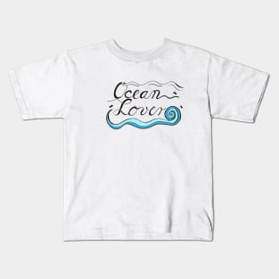 Ocean Lover Hand Lettering Design Kids T-Shirt